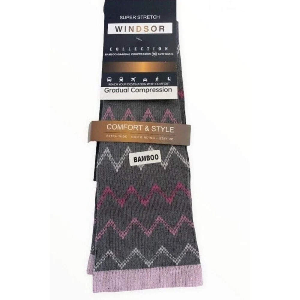 Windsor Gradual Compression Ladies Socks L 10-13 Castle Rock Gray 15/20 MMHG 20